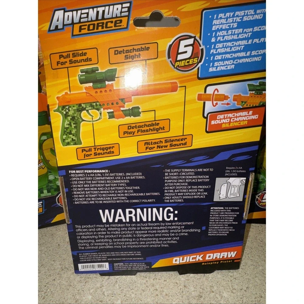 Lot Of 3 Adventure Force Quick Draw Roleplay Pistols  With SILENCER